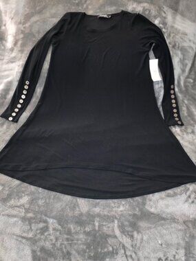 NWT Sympli Black Knit Stretch Button Accent Long Sleeve Women's Dress Size 6
